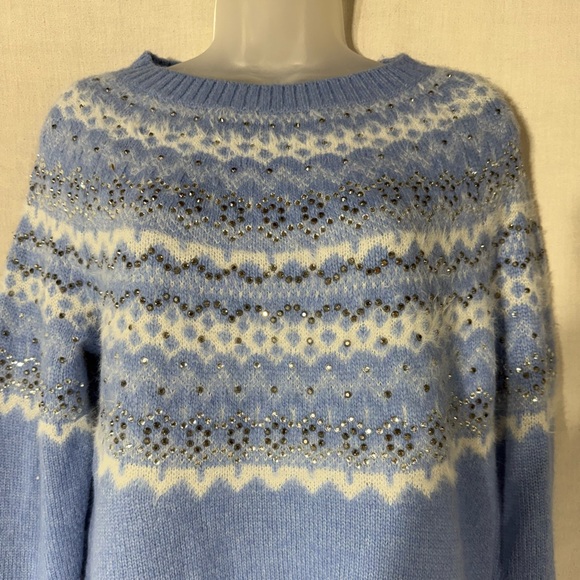 Talbots Light Blue Embroidery Frost Fair Isle Women's Sweater Sz SP - Picture 5 of 12